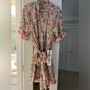 Juliet Dunn/London. Precious floral dress with pink zig zag trim. Soft pastels